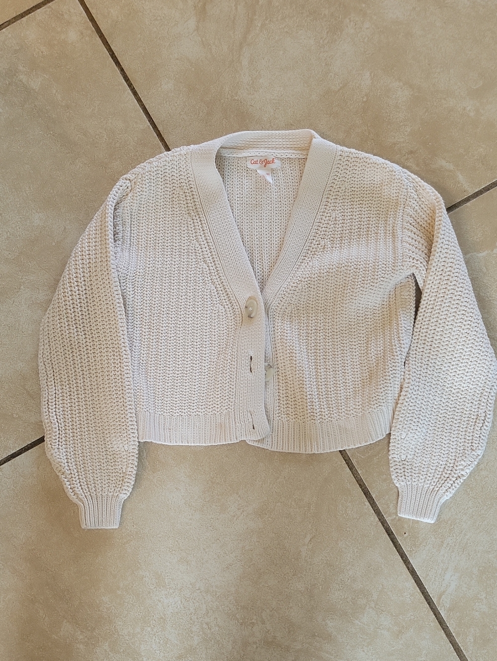 Cat & Jack Cream Cropped Textured Knit Cardigan